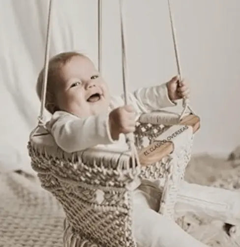 Handmade Organic Macrame Baby Swing - Safe Stylish Sustainable Indoor Outdoor Use Finn + Emma