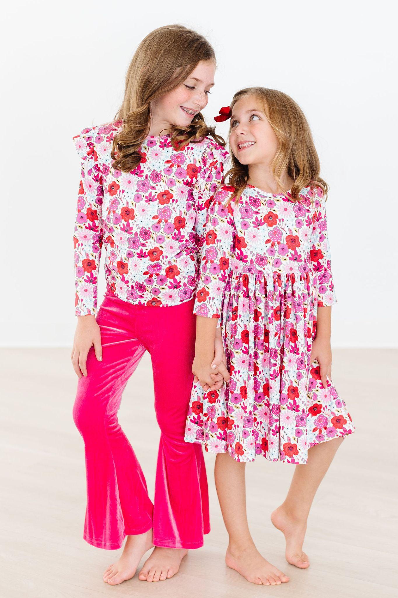 Mila & Rose ® Secret Garden Long Sleeve Ruffle Tee For Girls Print - Apparel & Accessories > Clothing > Clothing Tops Ruffle Tee L/S