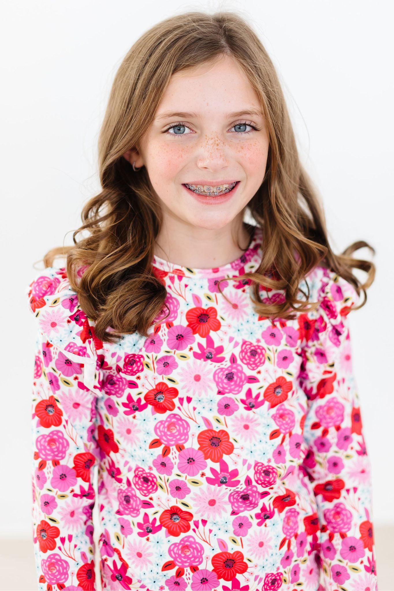 Mila & Rose ® Secret Garden Long Sleeve Ruffle Tee For Girls Print - Apparel & Accessories > Clothing > Clothing Tops Ruffle Tee L/S