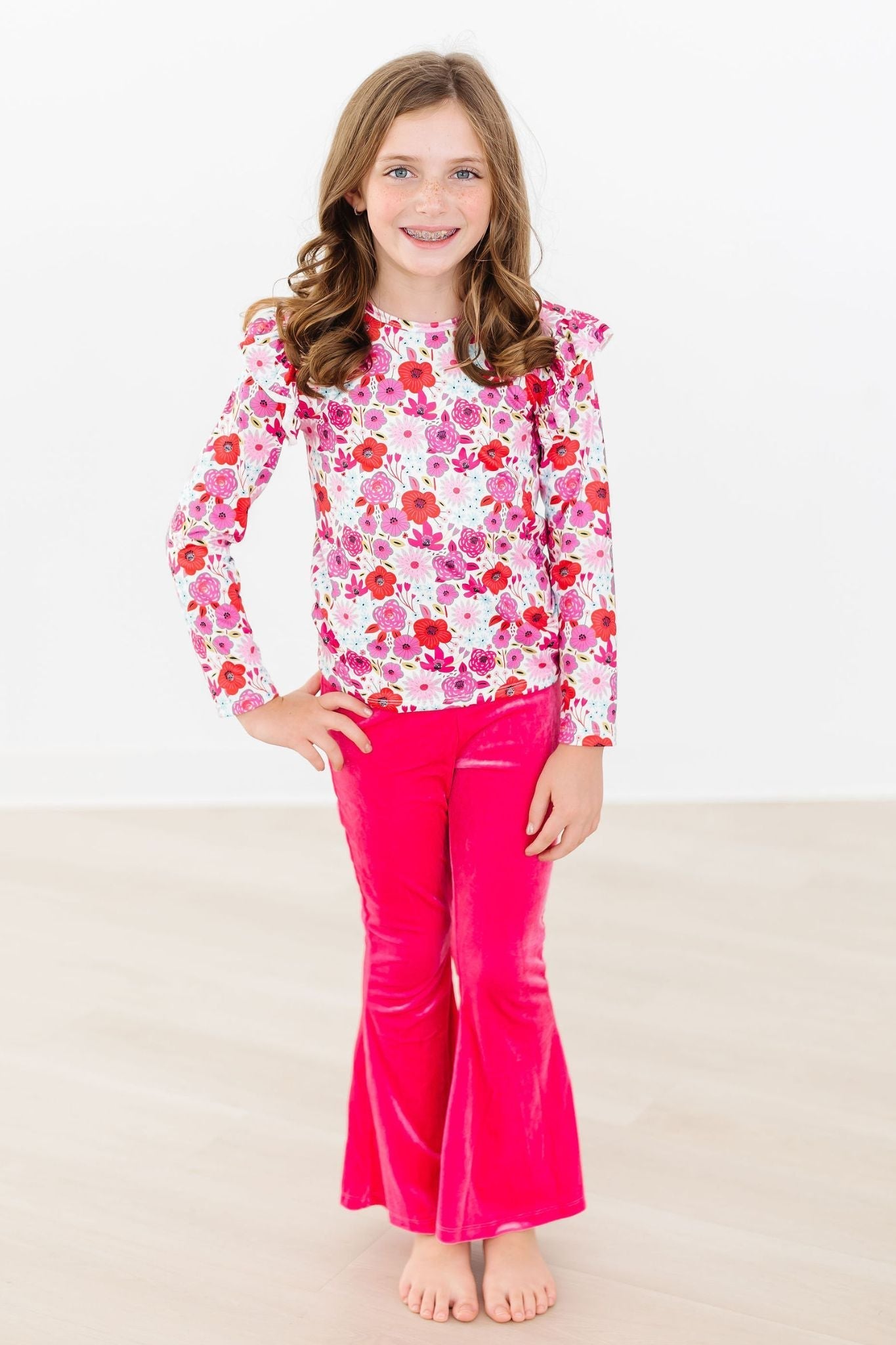 Mila & Rose ® Secret Garden Long Sleeve Ruffle Tee For Girls Print - Apparel & Accessories > Clothing > Clothing Tops Ruffle Tee L/S