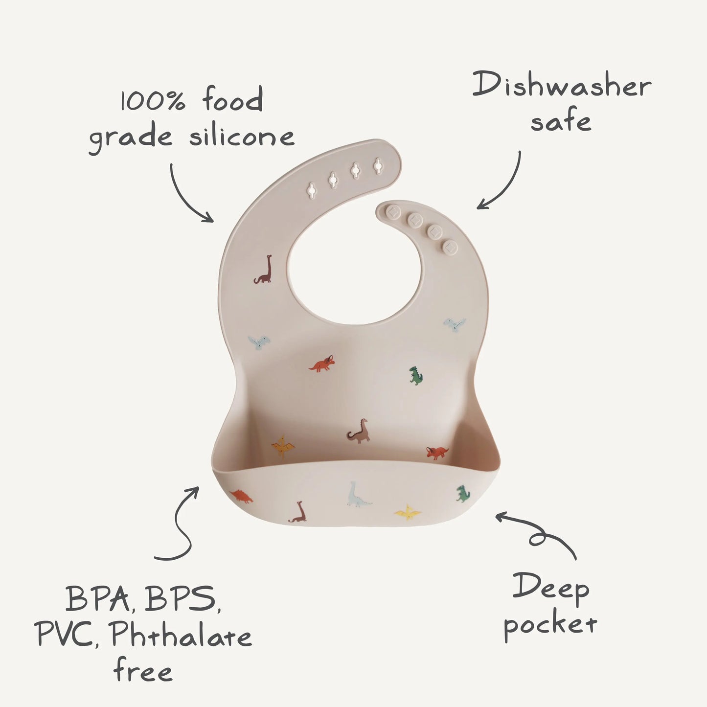 Silicone Baby Bib with Adjustable Neck Strap and Front Pocket for Easy Cleaning Mushie Everetts Place: Online Boutique