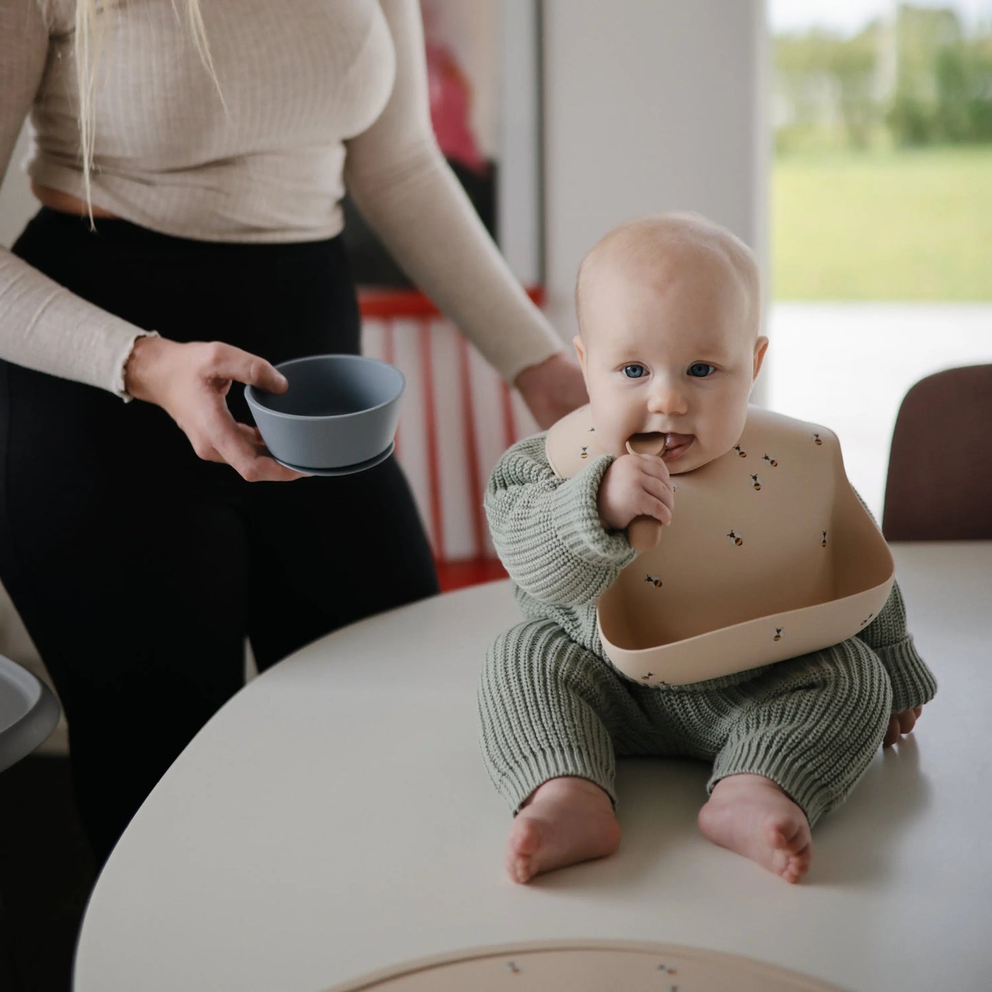 Silicone Baby Bib with Adjustable Neck Strap and Front Pocket for Easy Cleaning Mushie Everetts Place: Online Boutique