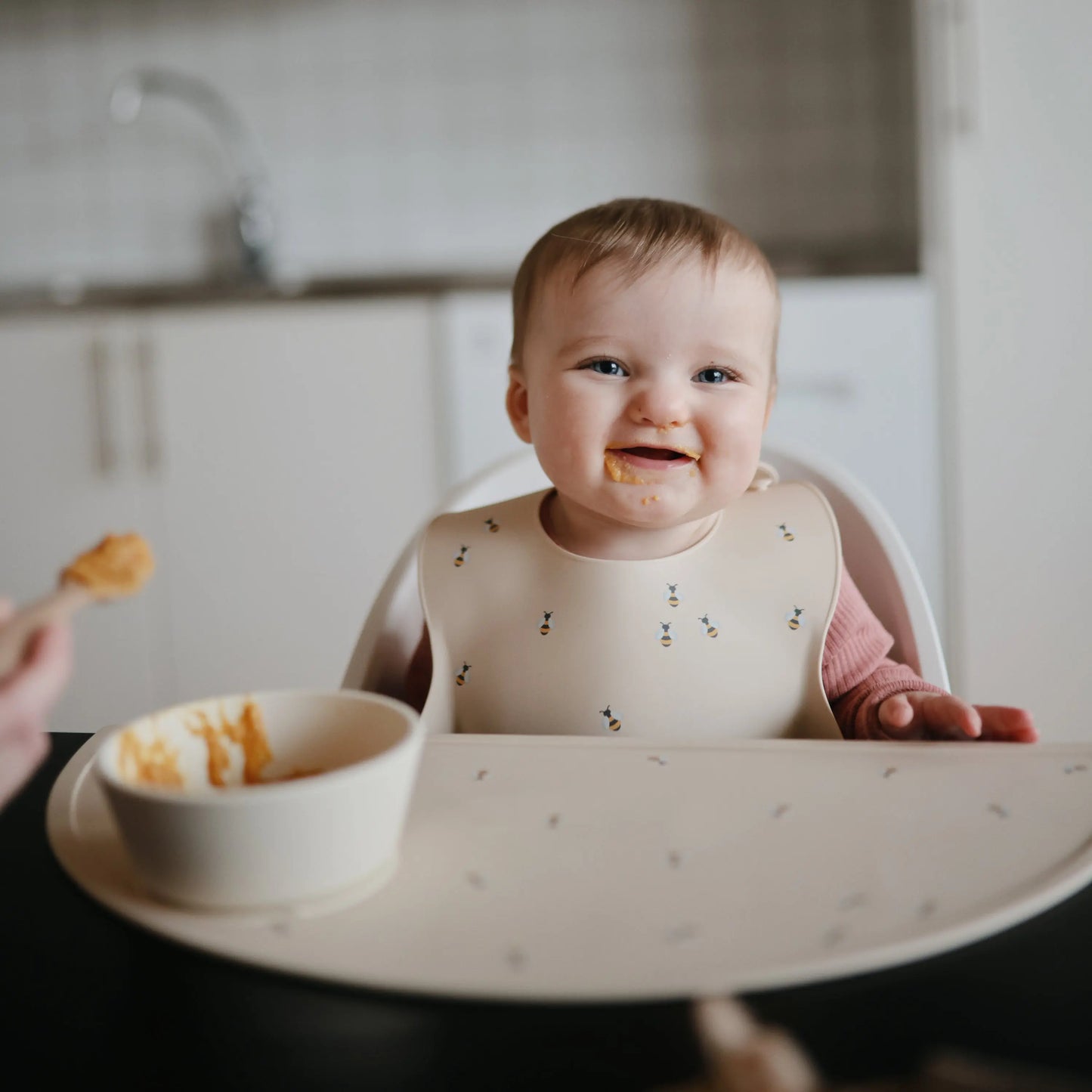 Silicone Baby Bib with Adjustable Neck Strap and Front Pocket for Easy Cleaning Mushie Everetts Place: Online Boutique