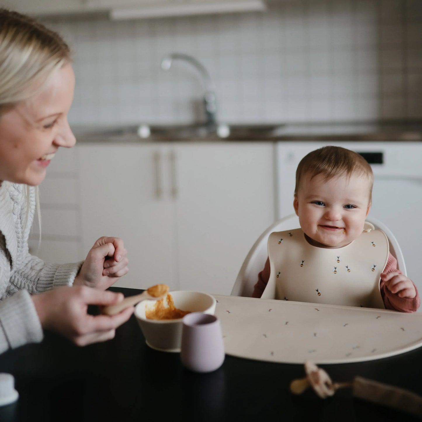 Silicone Baby Bib with Adjustable Neck Strap and Front Pocket for Easy Cleaning Mushie Everetts Place: Online Boutique