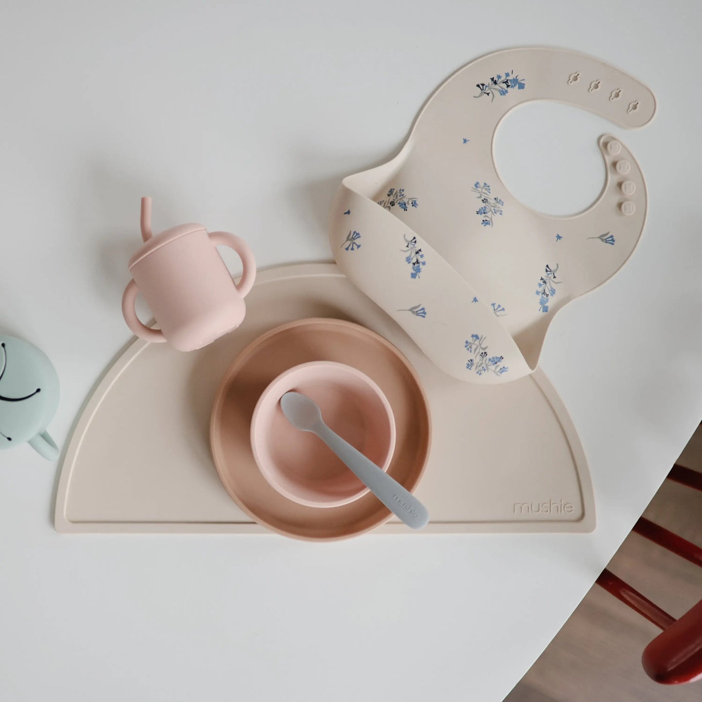 Silicone Baby Bib with Adjustable Neck Strap and Front Pocket for Easy Cleaning Mushie Everetts Place: Online Boutique