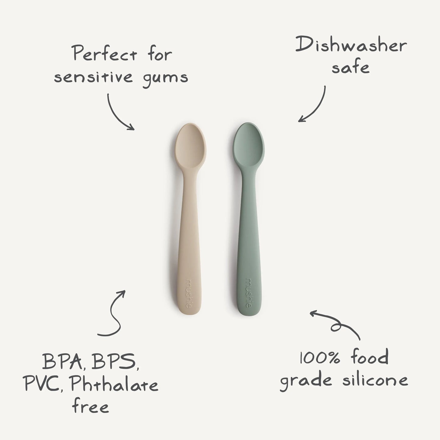 Silicone Feeding Spoons for Babies Soft Flexible Tip Safe and Comfortable Mealtime Essentials Mushie Everetts Place: Online Boutique