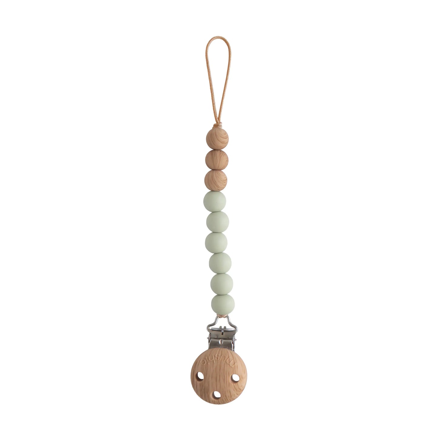 Silicone Pacifier Clip Eva with Faux Wood Clasp and Colorful Beads Mushie Everetts Place: Online Boutique 14.99