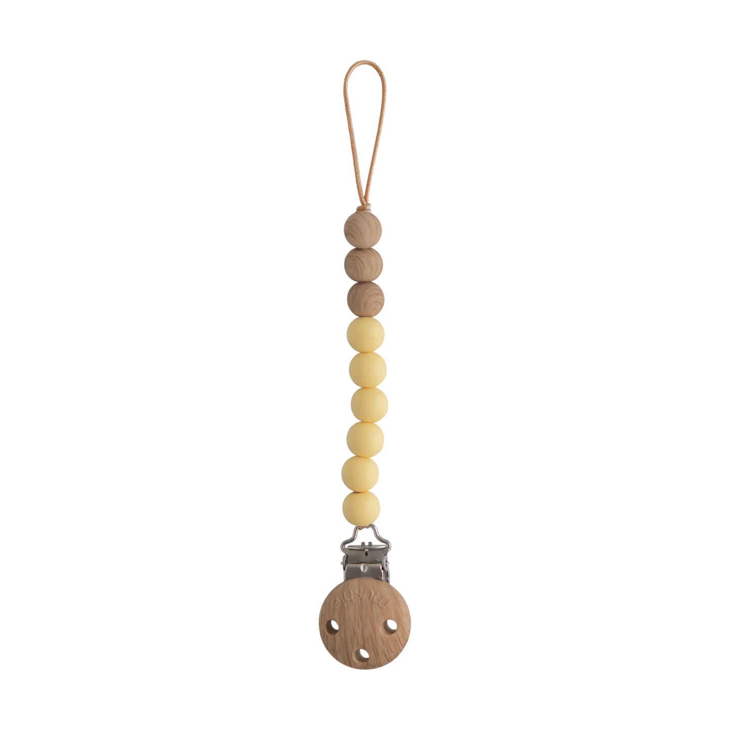 Silicone Pacifier Clip Eva with Faux Wood Clasp and Colorful Beads Mushie Everetts Place: Online Boutique 14.99