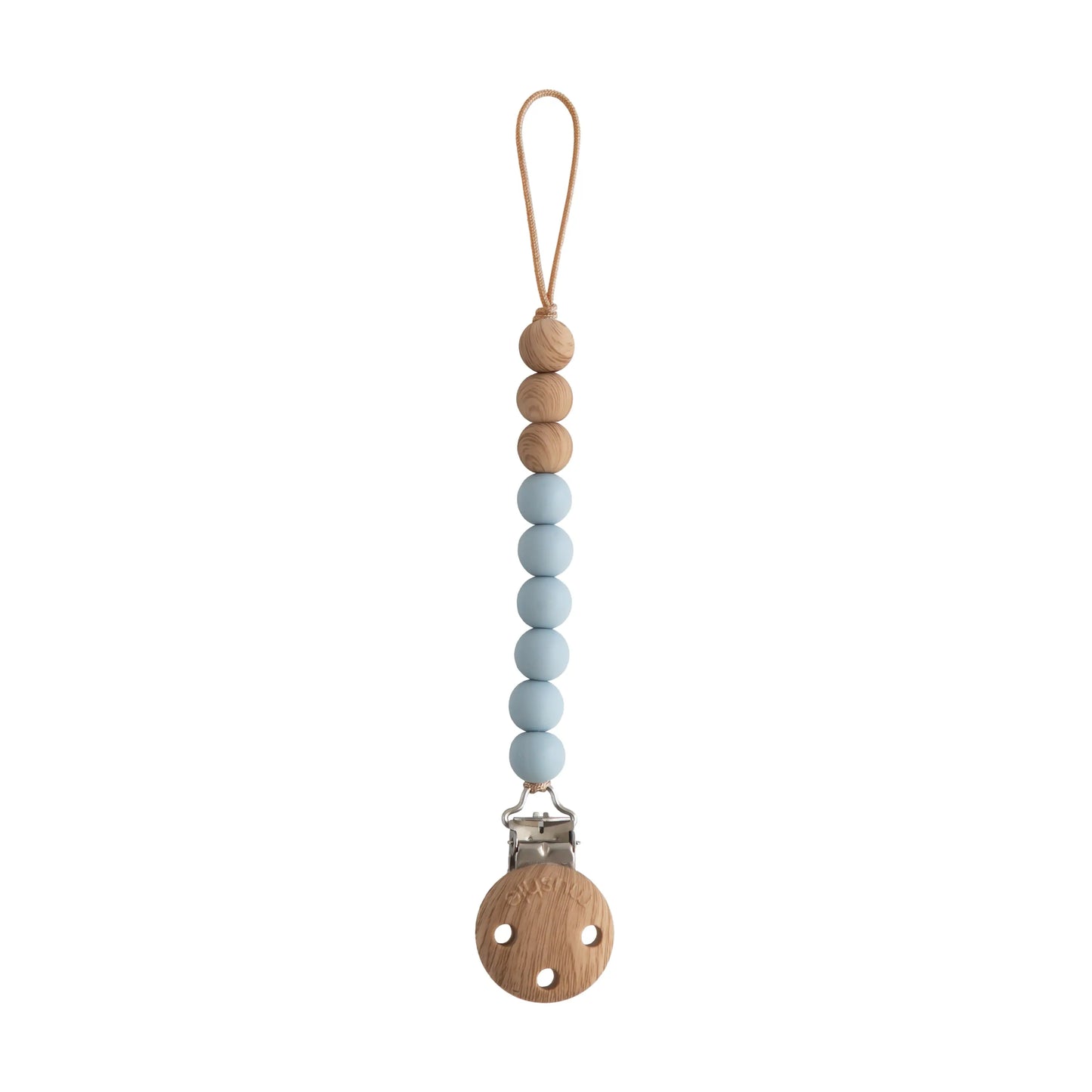 Silicone Pacifier Clip Eva with Faux Wood Clasp and Colorful Beads Mushie Everetts Place: Online Boutique 14.99