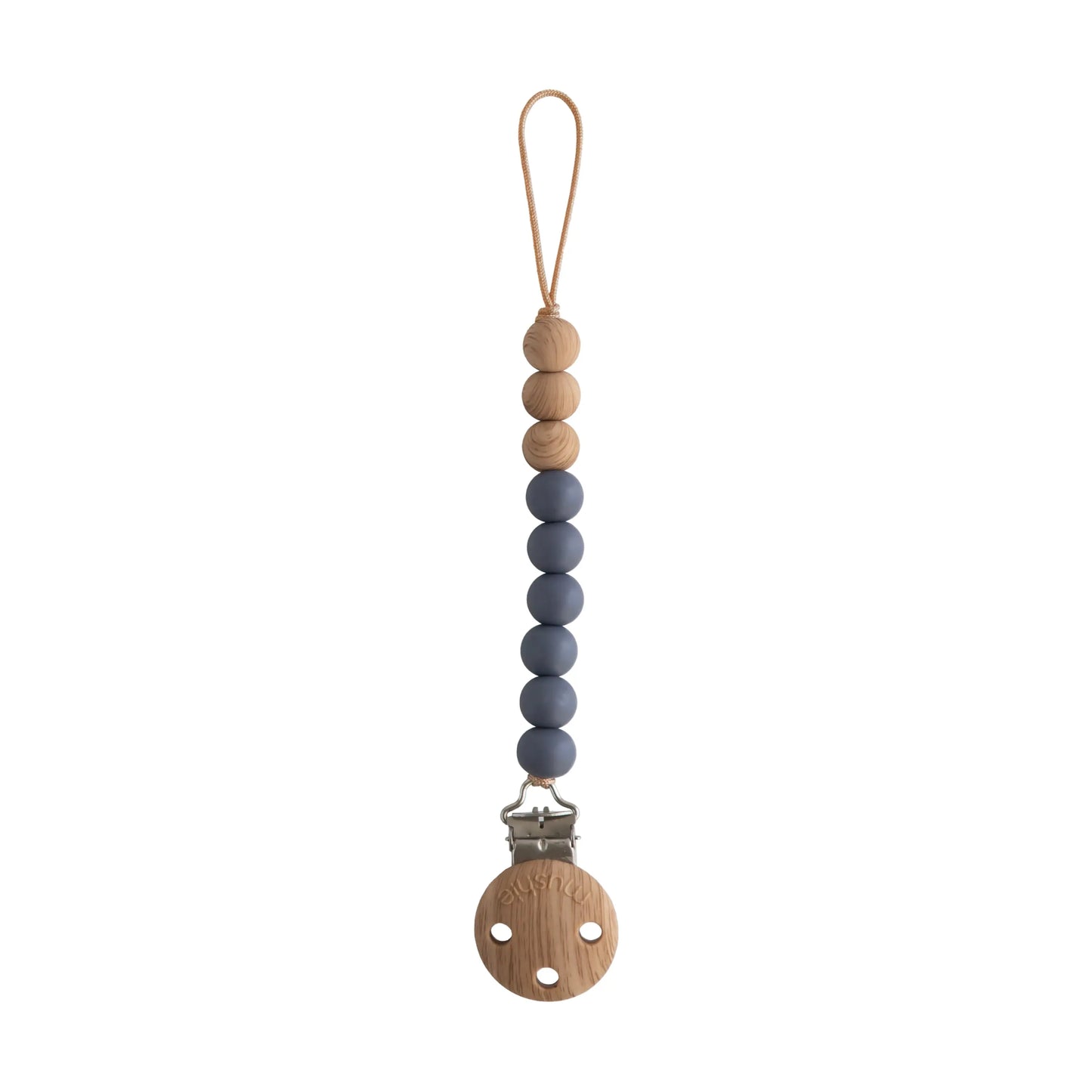Silicone Pacifier Clip Eva with Faux Wood Clasp and Colorful Beads Mushie Everetts Place: Online Boutique 14.99