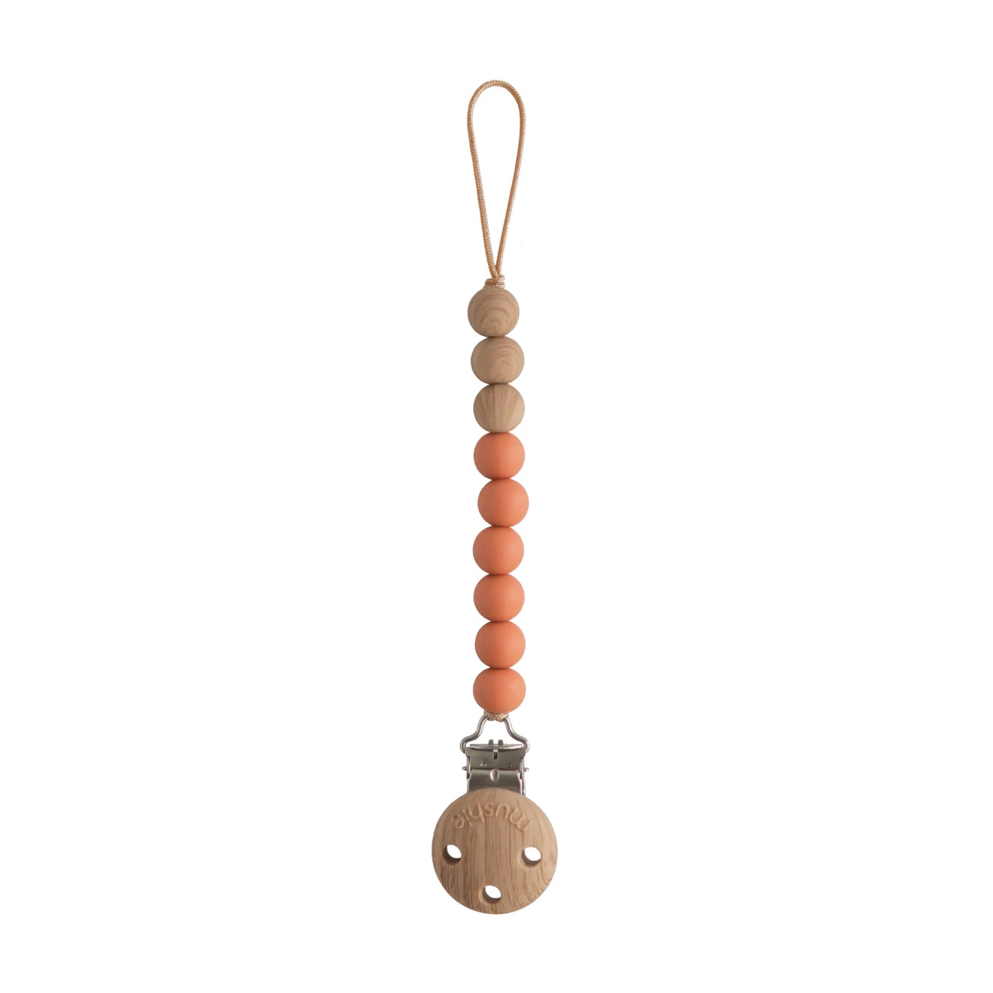 Silicone Pacifier Clip Eva with Faux Wood Clasp and Colorful Beads Mushie Everetts Place: Online Boutique 14.99