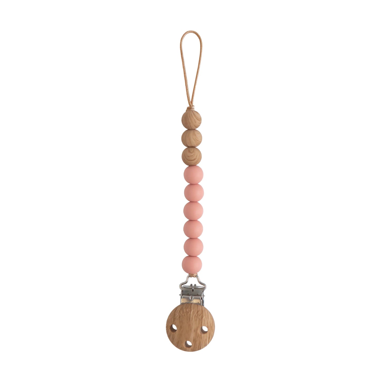 Silicone Pacifier Clip Eva with Faux Wood Clasp and Colorful Beads Mushie Everetts Place: Online Boutique 14.99