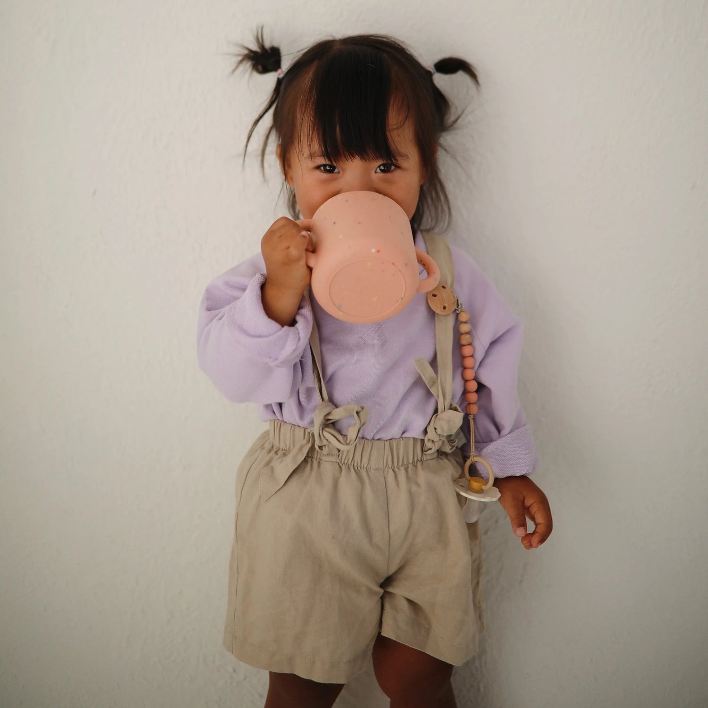 Silicone Pacifier Clip Eva with Faux Wood Clasp and Colorful Beads Mushie Everetts Place: Online Boutique