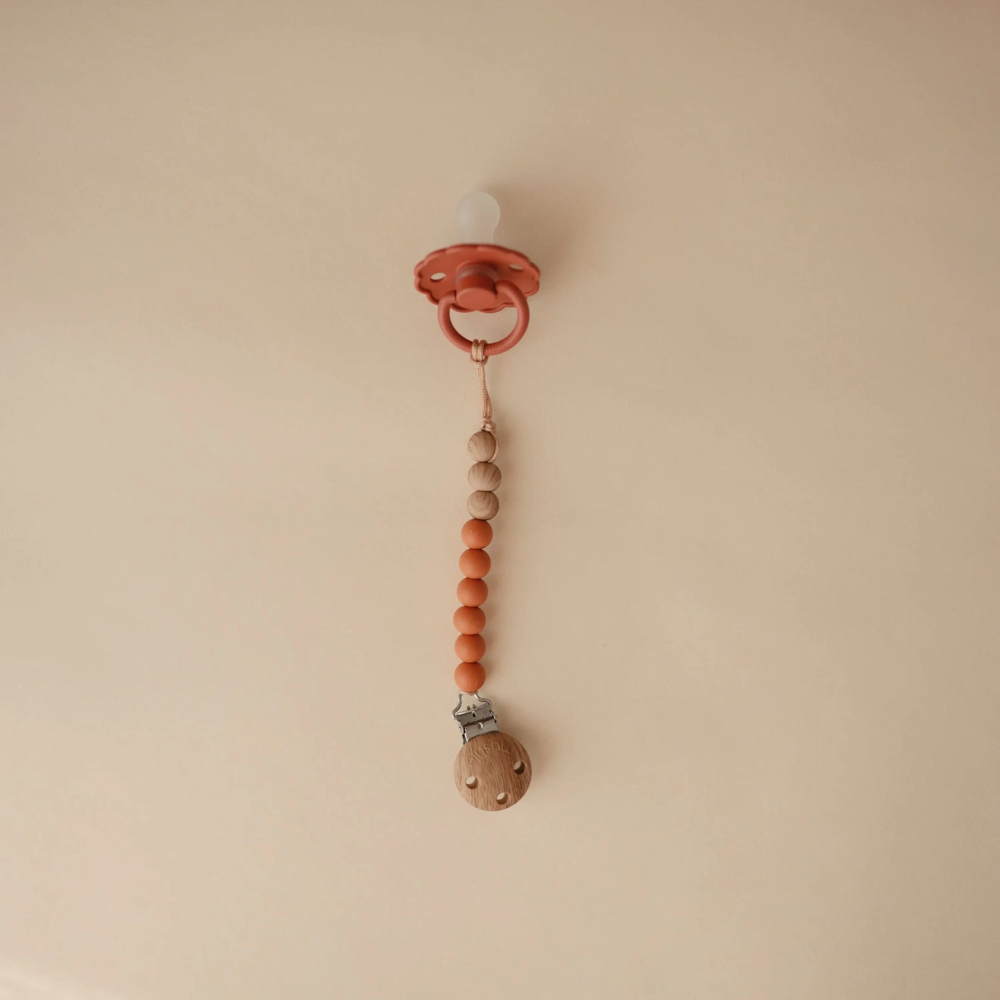 Silicone Pacifier Clip Eva with Faux Wood Clasp and Colorful Beads Mushie Everetts Place: Online Boutique