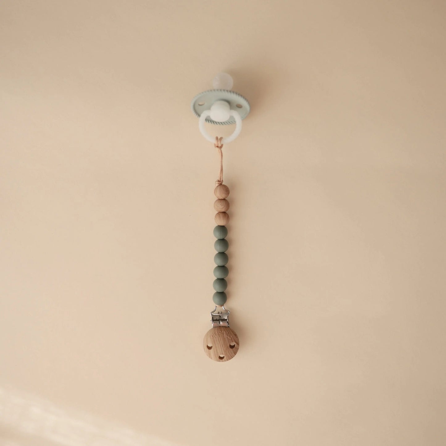 Silicone Pacifier Clip Eva with Faux Wood Clasp and Colorful Beads Mushie Everetts Place: Online Boutique