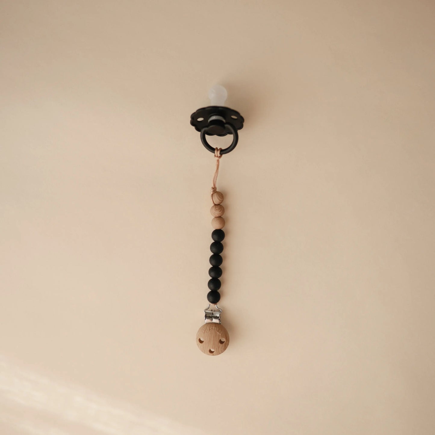 Silicone Pacifier Clip Eva with Faux Wood Clasp and Colorful Beads Mushie Everetts Place: Online Boutique
