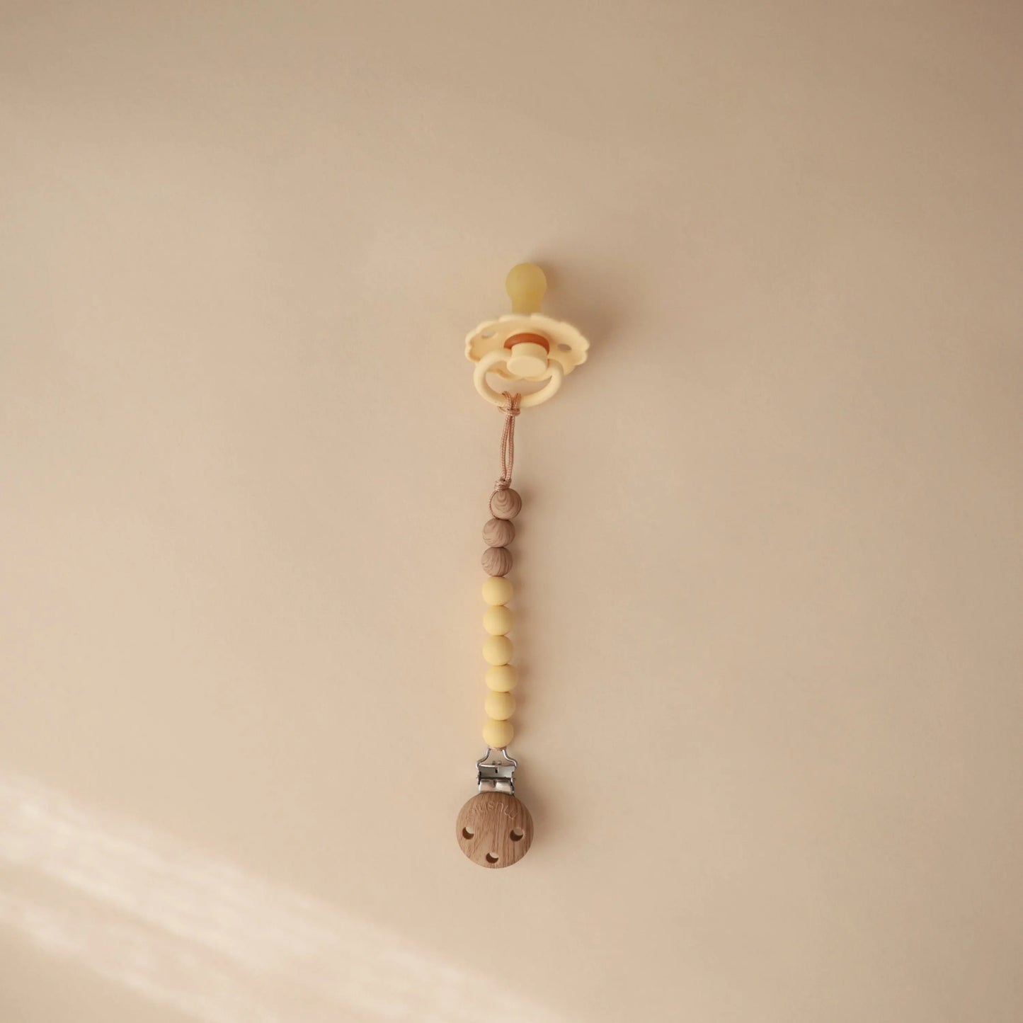 Silicone Pacifier Clip Eva with Faux Wood Clasp and Colorful Beads Mushie Everetts Place: Online Boutique