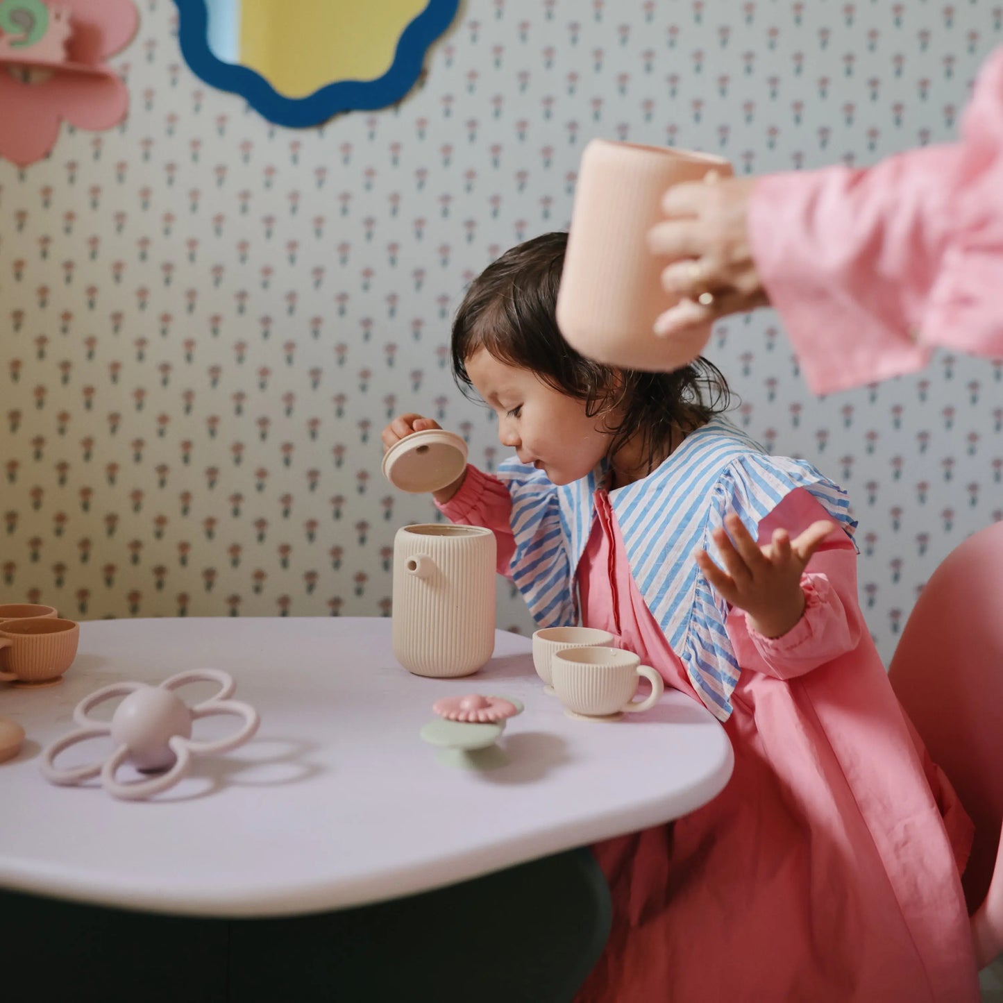 Silicone Tea Play Set for Kids with Teapot and Three Tea Cups Mushie Everetts Place: Online Boutique