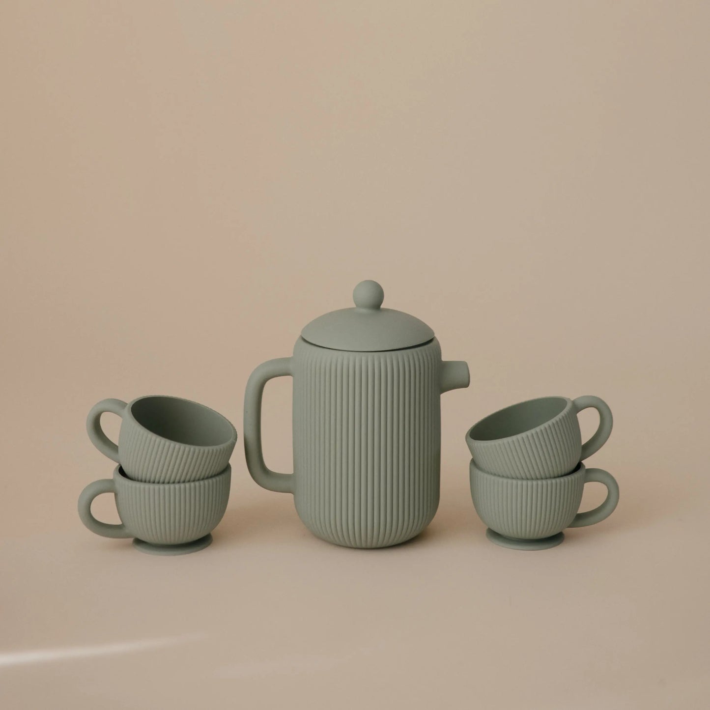 Silicone Tea Play Set for Kids with Teapot and Three Tea Cups Mushie Everetts Place: Online Boutique