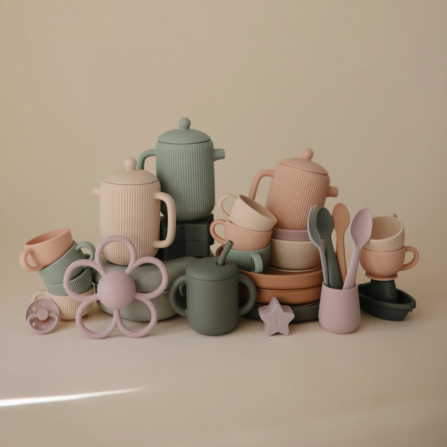 Silicone Tea Play Set for Kids with Teapot and Three Tea Cups Mushie Everetts Place: Online Boutique