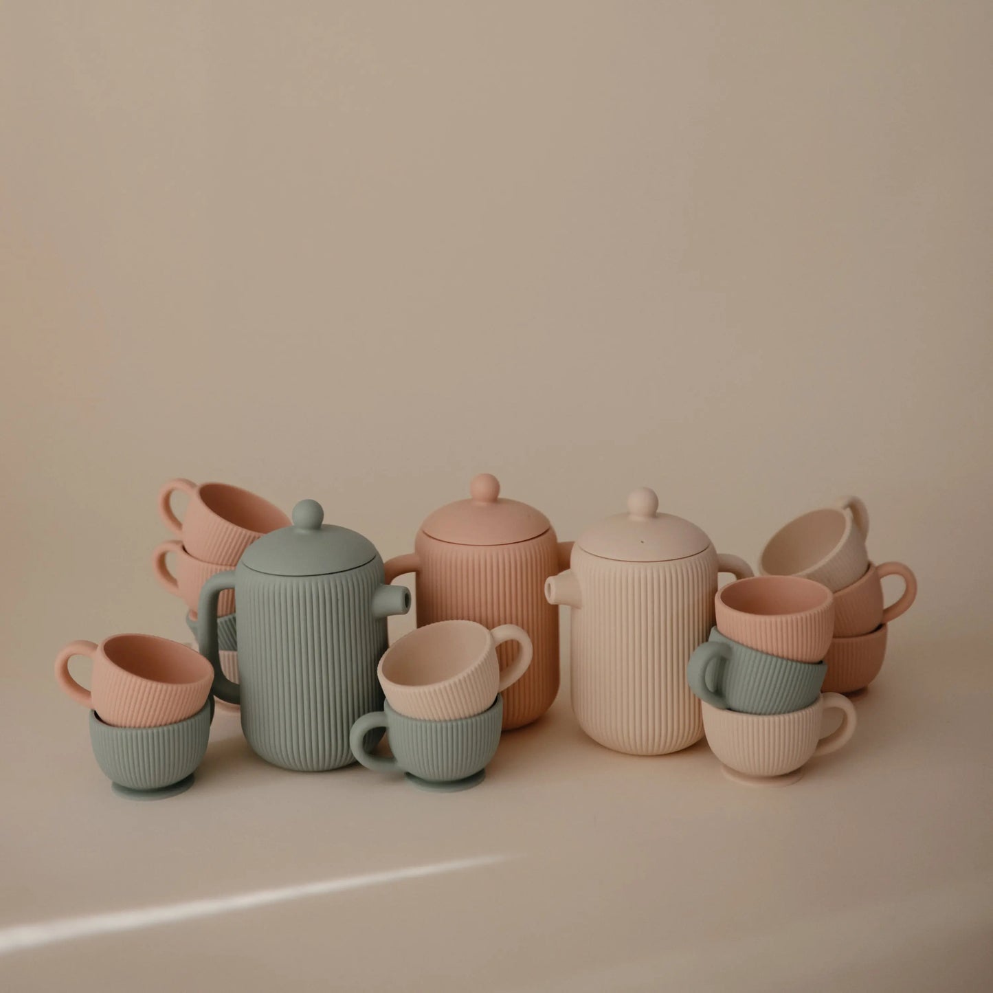 Silicone Tea Play Set for Kids with Teapot and Three Tea Cups Mushie Everetts Place: Online Boutique