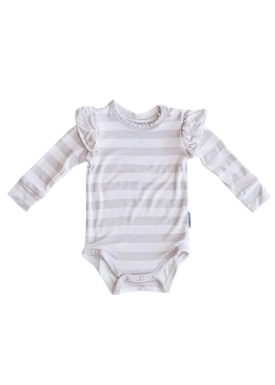 Silky Bamboo Ruffle Bodysuit Striped Long Sleeve Baby Charlie Lou Baby Everetts Place: Online Boutique