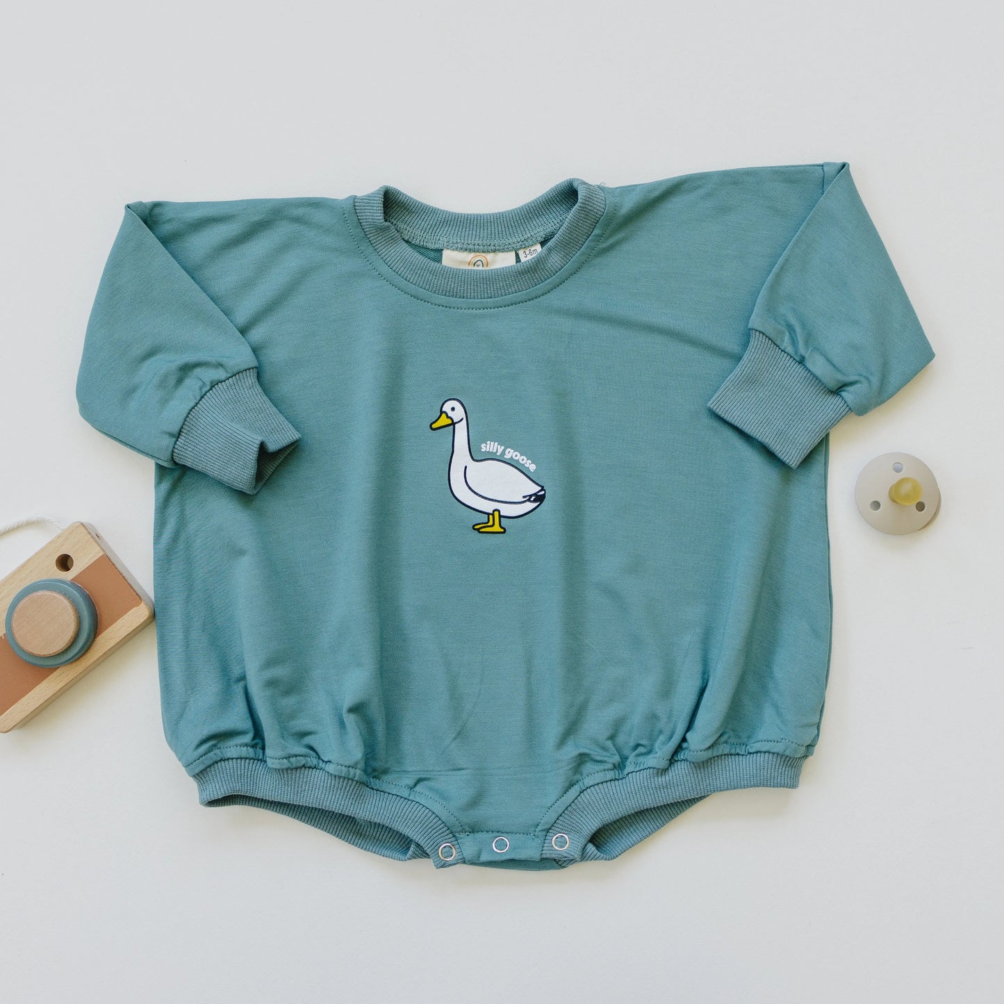 Little Joy Co. Silly Goose Bamboo Baby Romper Teal Or Blue Little Joy Co - Apparel & Accessories > Clothing > Baby & Toddler Clothing > Baby One-Pieces
