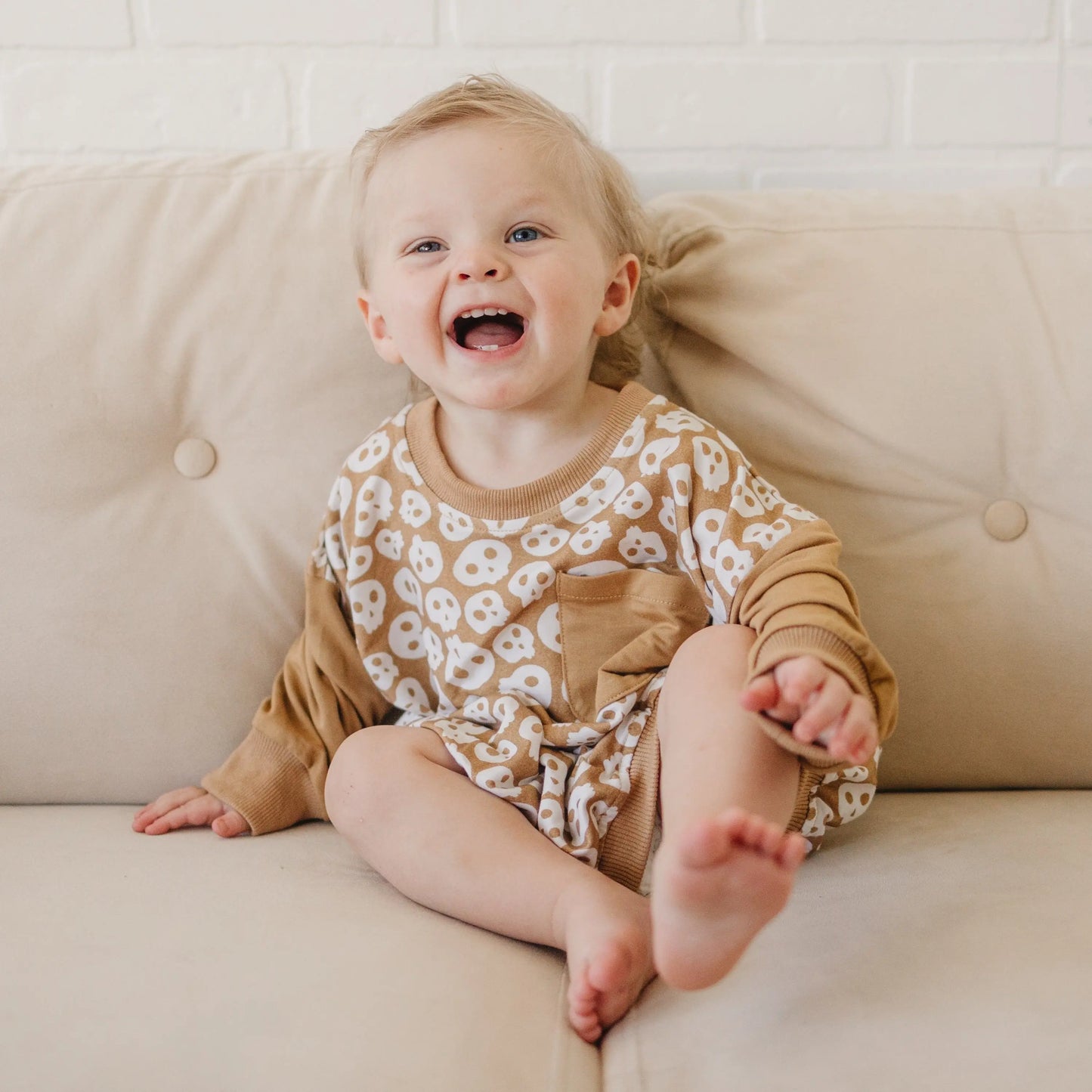 Little Joy Co. Skulls Bamboo Bubble Romper with Chest Pocket Graphic - Apparel & Accessories > Clothing > Baby & Toddler Clothing > Baby One-Pieces