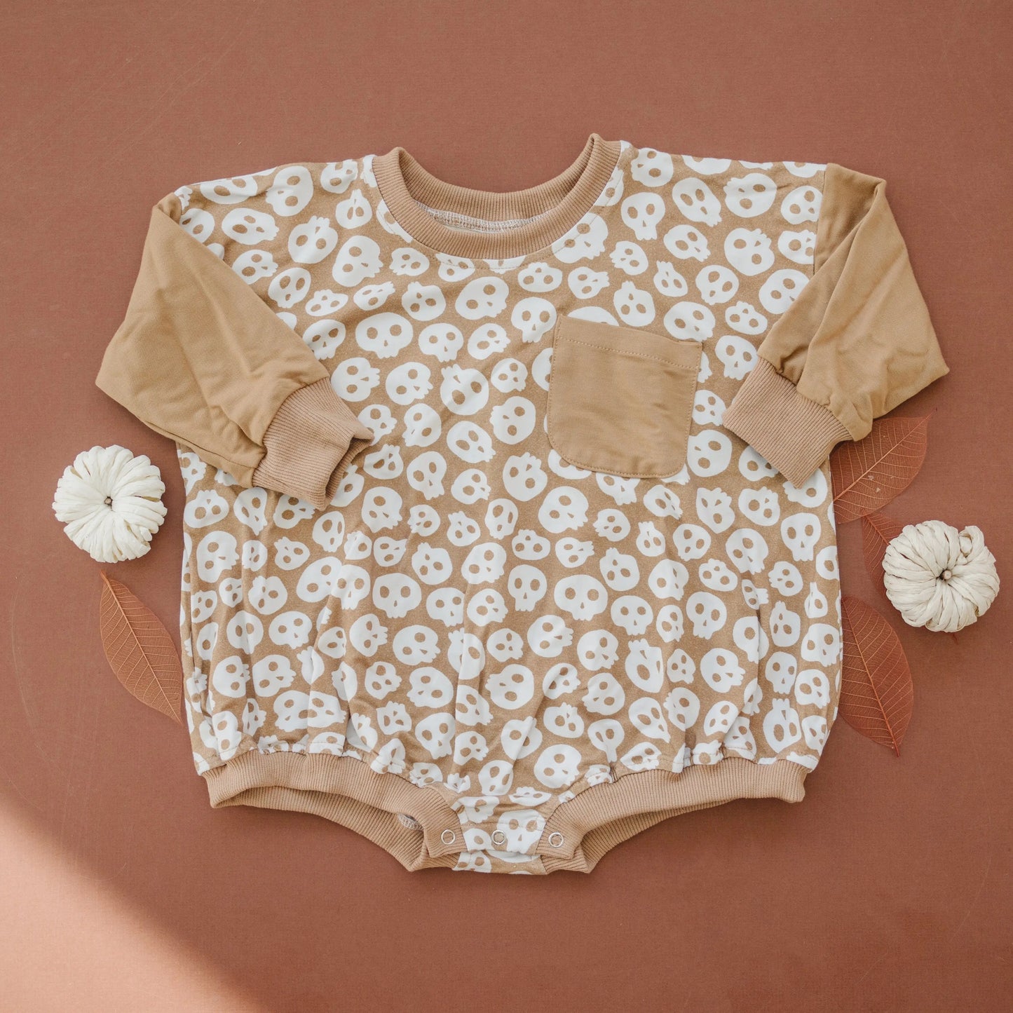 Little Joy Co. Skulls Bamboo Bubble Romper with Chest Pocket Graphic - Apparel & Accessories > Clothing > Baby & Toddler Clothing > Baby One-Pieces