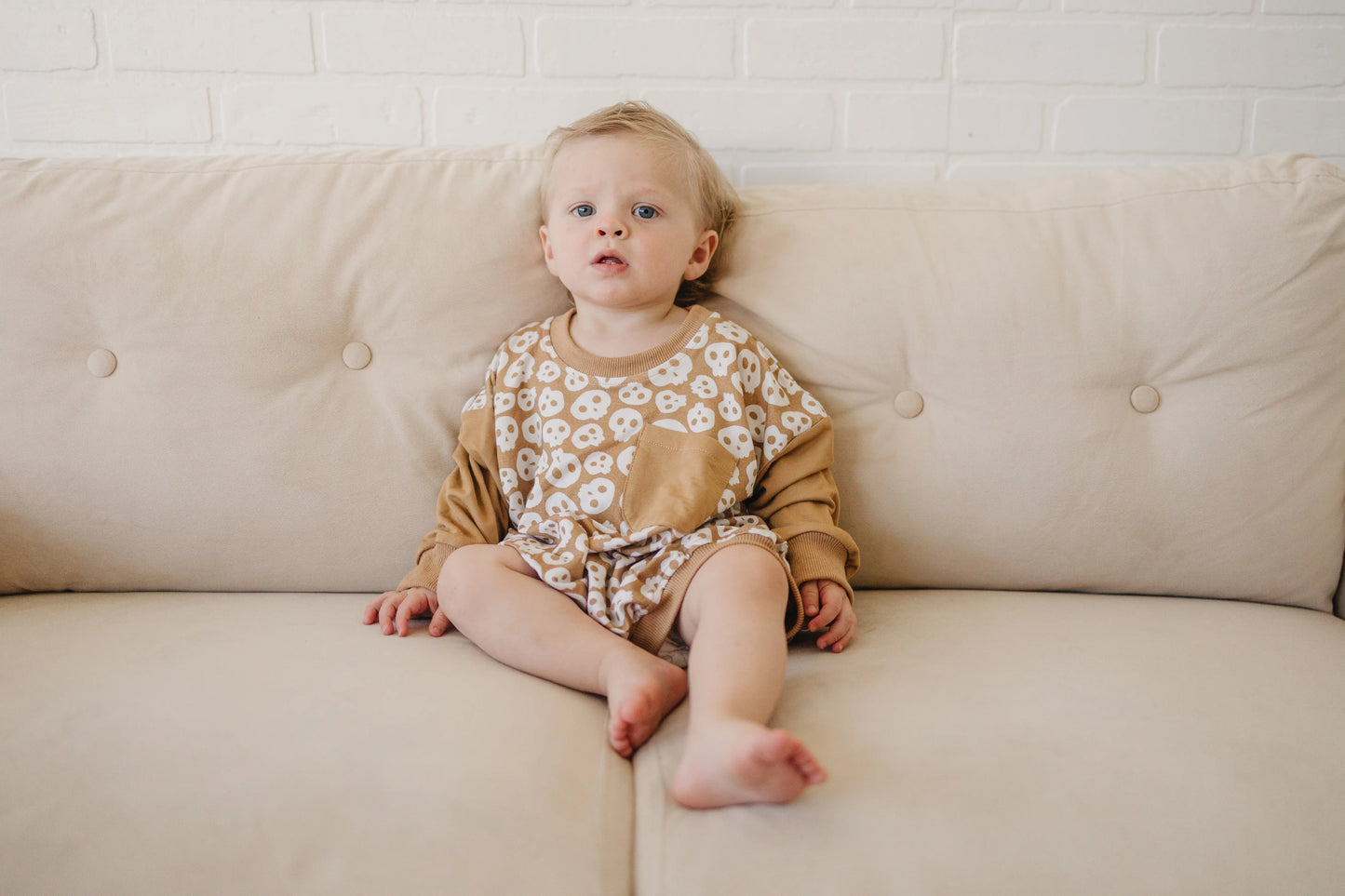 Little Joy Co. Skulls Bamboo Bubble Romper with Chest Pocket Graphic - Apparel & Accessories > Clothing > Baby & Toddler Clothing > Baby One-Pieces