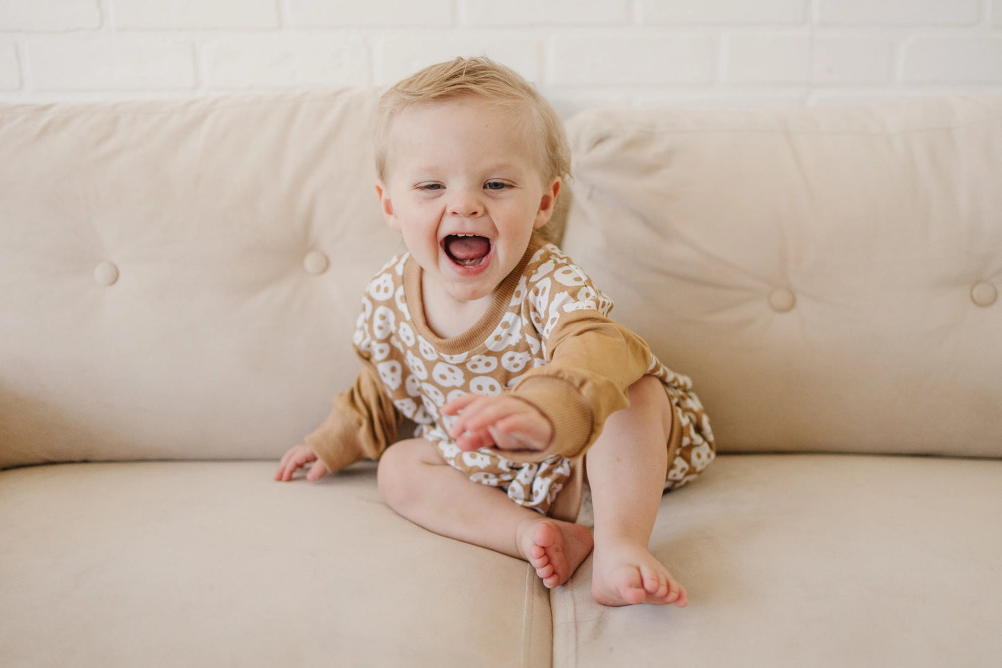 Little Joy Co. Skulls Bamboo Bubble Romper with Chest Pocket Graphic - Apparel & Accessories > Clothing > Baby & Toddler Clothing > Baby One-Pieces