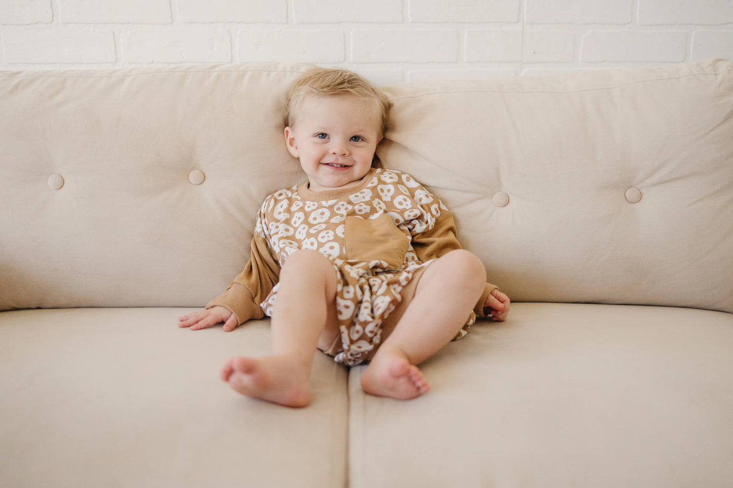 Little Joy Co. Skulls Bamboo Bubble Romper with Chest Pocket Graphic - Apparel & Accessories > Clothing > Baby & Toddler Clothing > Baby One-Pieces