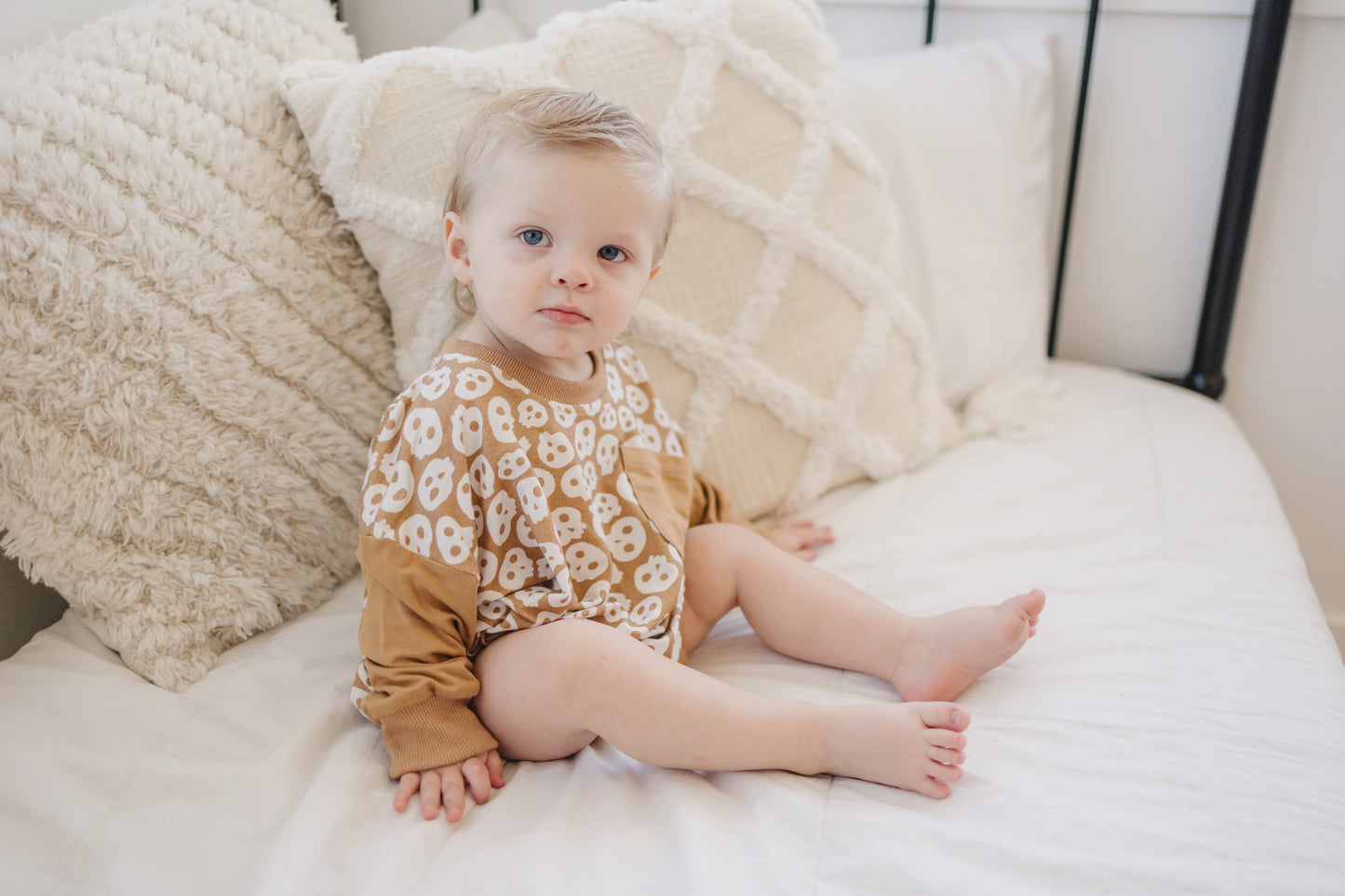Little Joy Co. Skulls Bamboo Bubble Romper with Chest Pocket Graphic - Apparel & Accessories > Clothing > Baby & Toddler Clothing > Baby One-Pieces