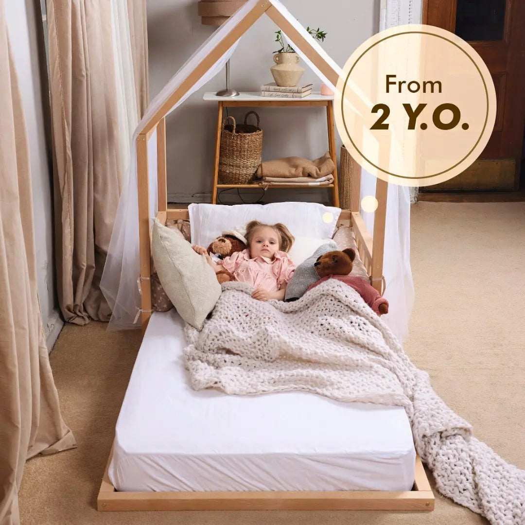 Small Wooden Montessori House Floor Bed with Fence and Roof Goodevas Everetts Place: Online Boutique
