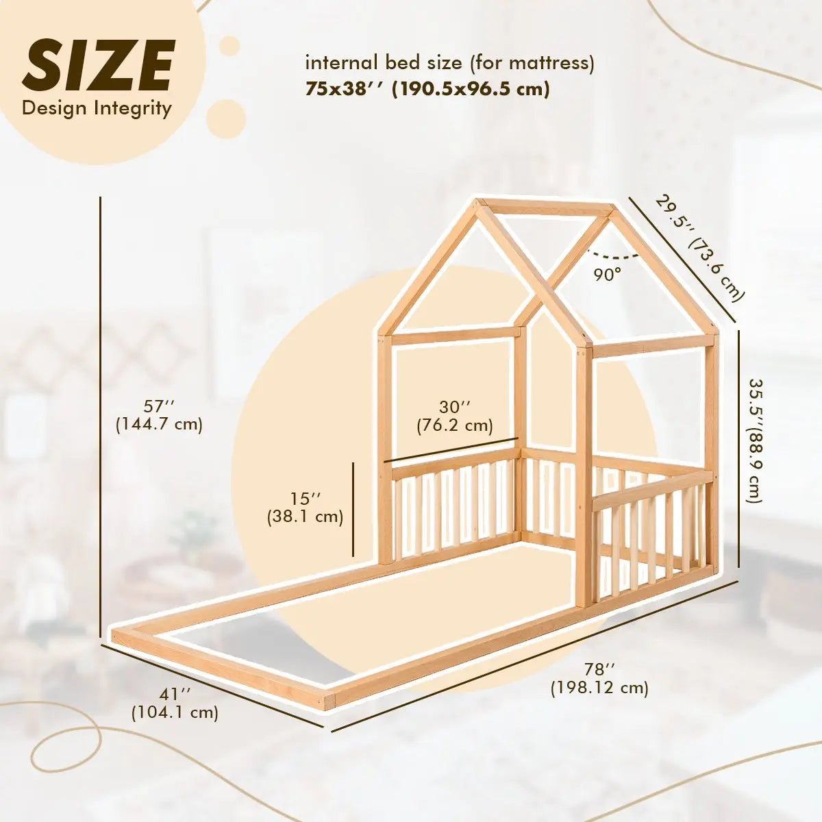 Small Wooden Montessori House Floor Bed with Fence and Roof Goodevas Everetts Place: Online Boutique