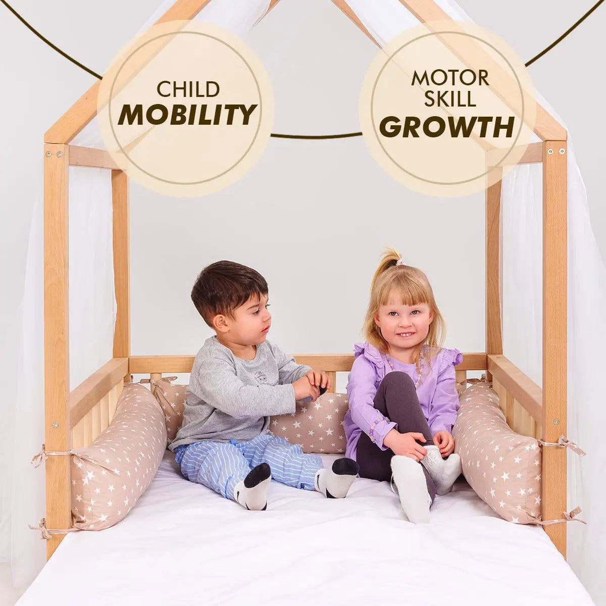 Small Wooden Montessori House Floor Bed with Fence and Roof Goodevas Everetts Place: Online Boutique