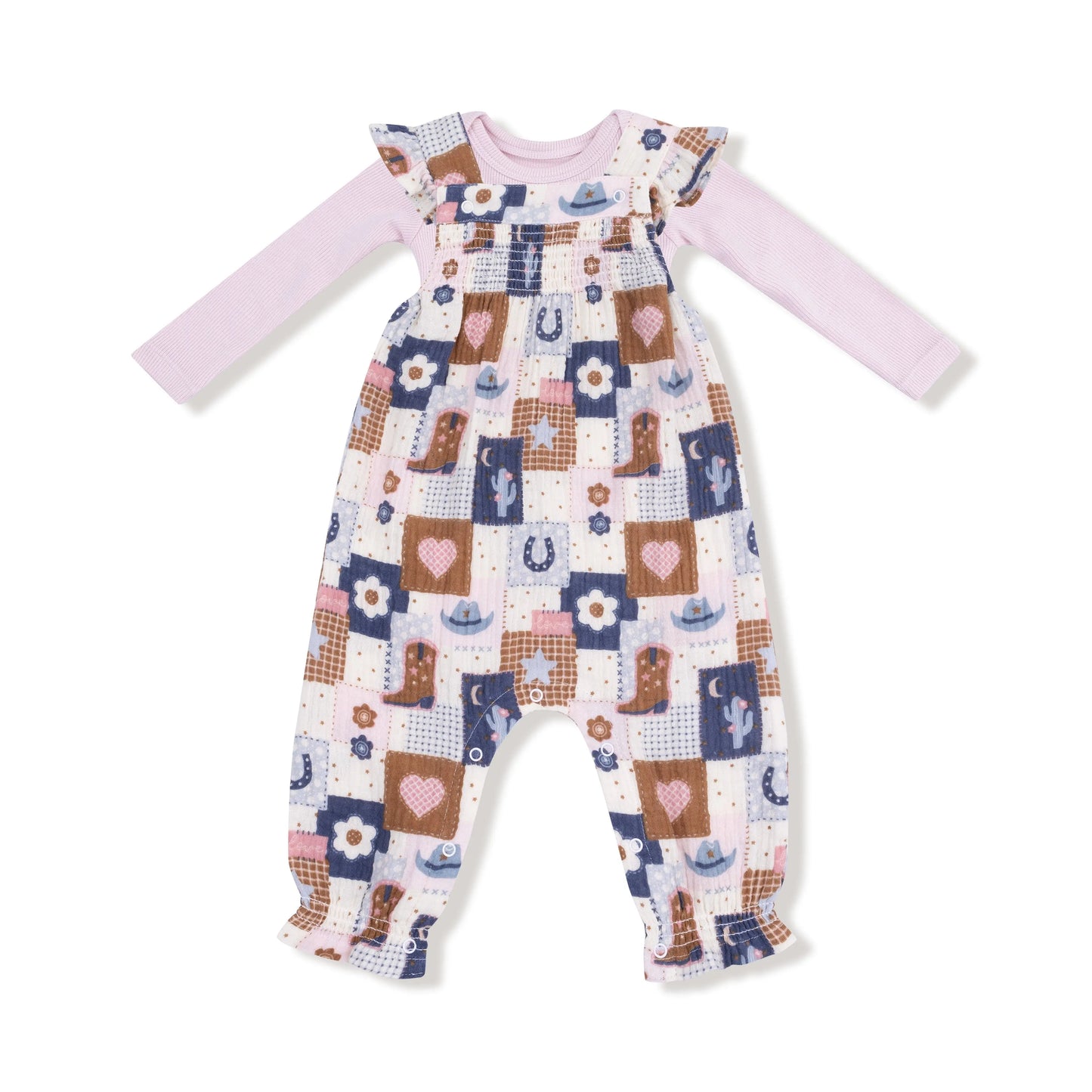 Angel Dear Smocked Overall Set With Ribbed Bodysuit Organic Cotton - Apparel & Accessories > Clothing > Baby & Toddler Clothing > Baby One-Pieces 181S