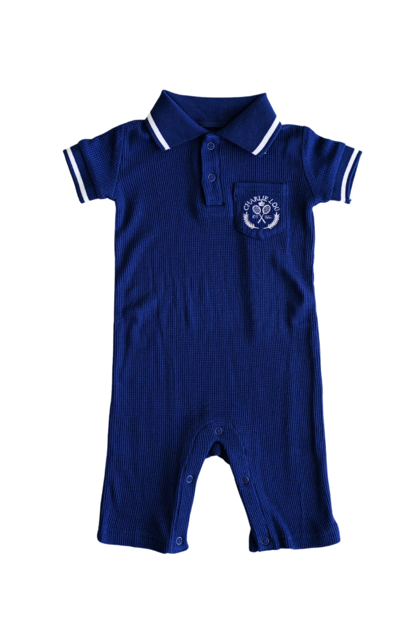 Soft Breathable Waffle Bamboo Polo Romper For Babies Charlie Lou Baby Everetts Place: Online Boutique