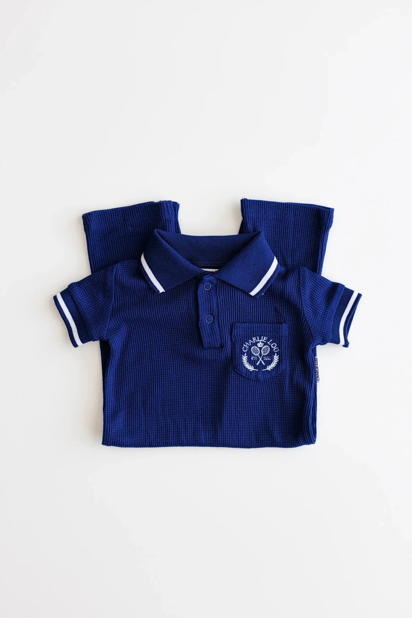 Soft Breathable Waffle Bamboo Polo Romper For Babies Charlie Lou Baby Everetts Place: Online Boutique