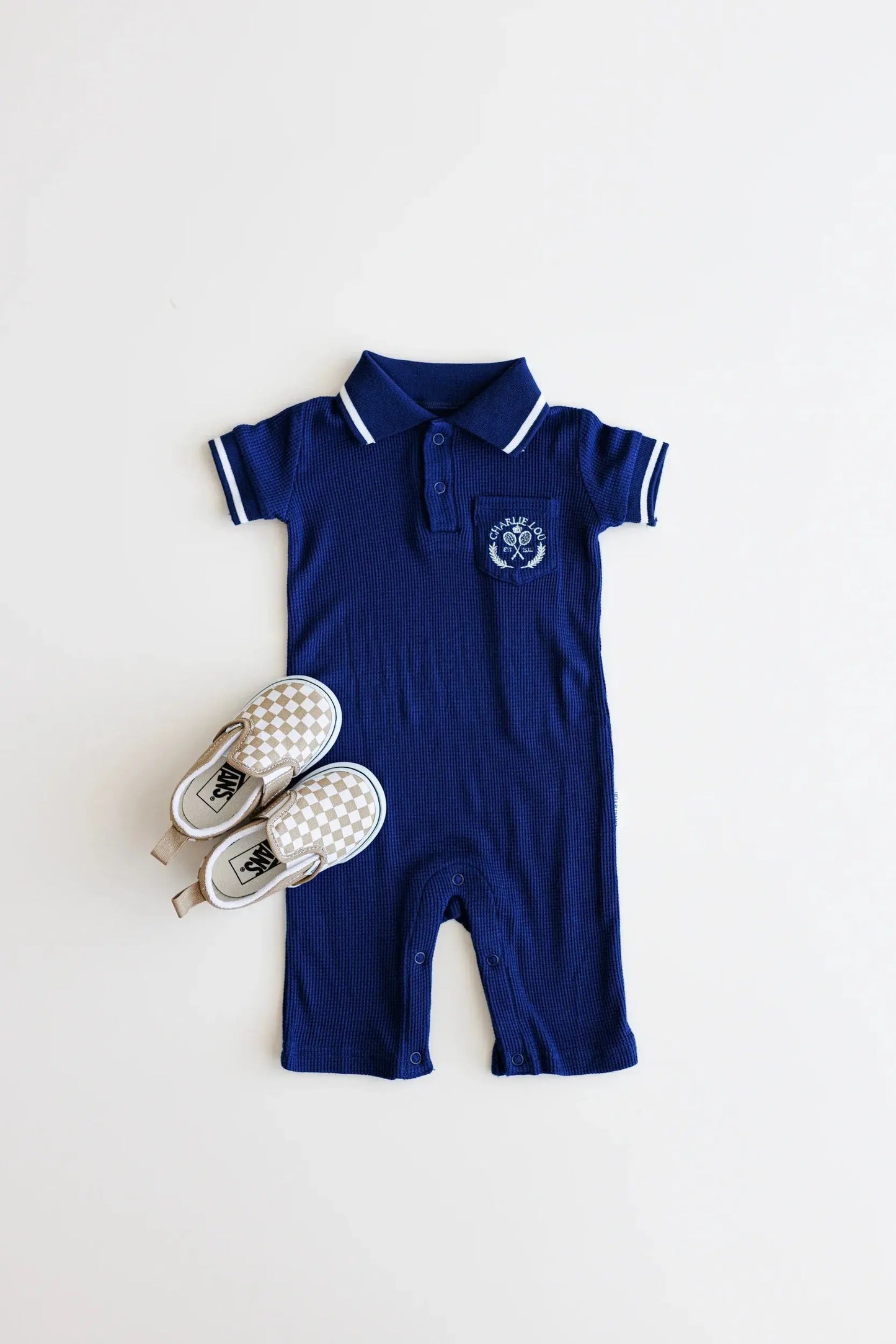 Soft Breathable Waffle Bamboo Polo Romper For Babies Charlie Lou Baby Everetts Place: Online Boutique