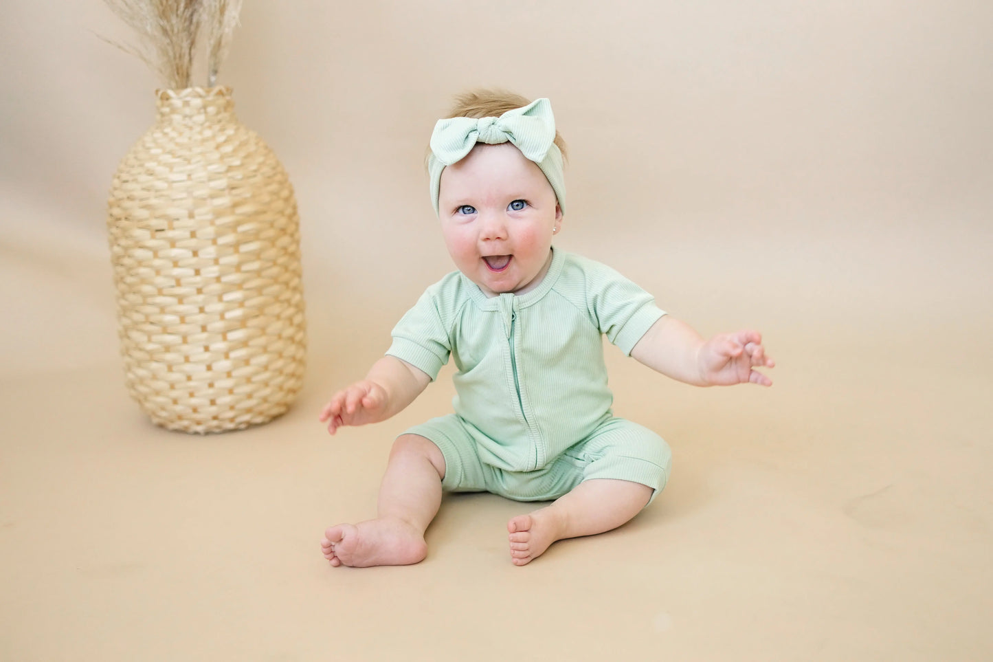 Solid Ribbed Bamboo Shorty Romper for Babies Everyday Wear Little Joy Co. Everetts Place: Online Boutique 15.00