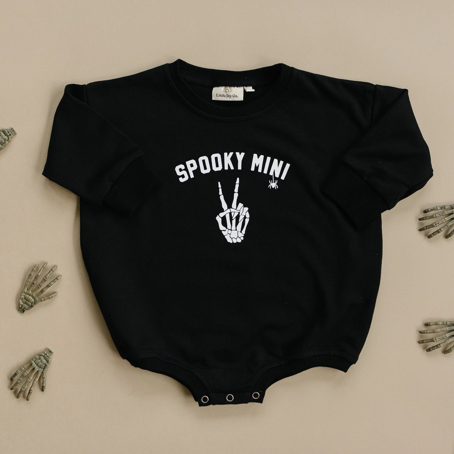 Spooky Mini Skeletons Sweatshirt Romper With Snap Closure Little Joy Co. Everetts Place: Online Boutique