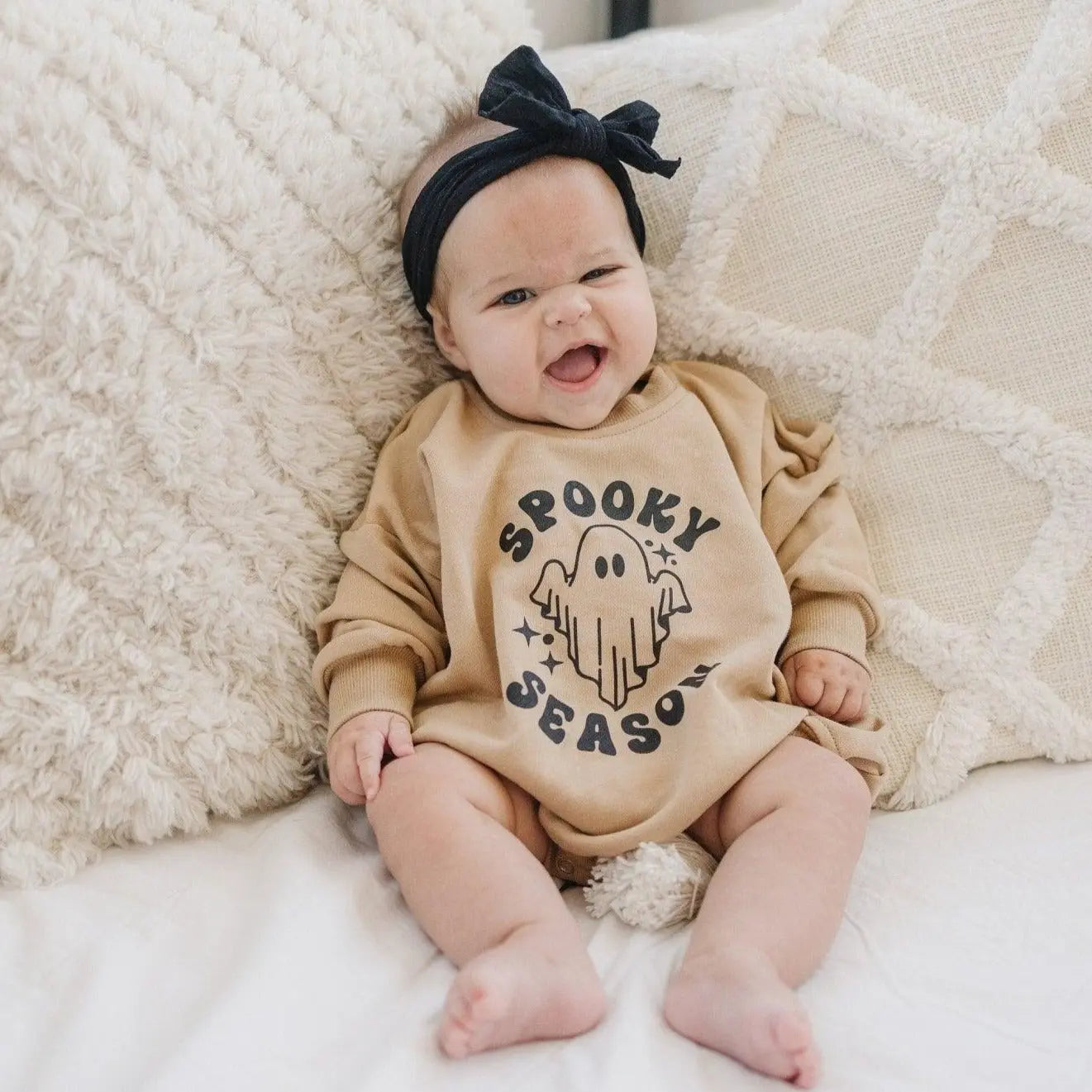 Little Joy Co. Spooky Season Graphic Oversized Sweatshirt Romper For Baby -