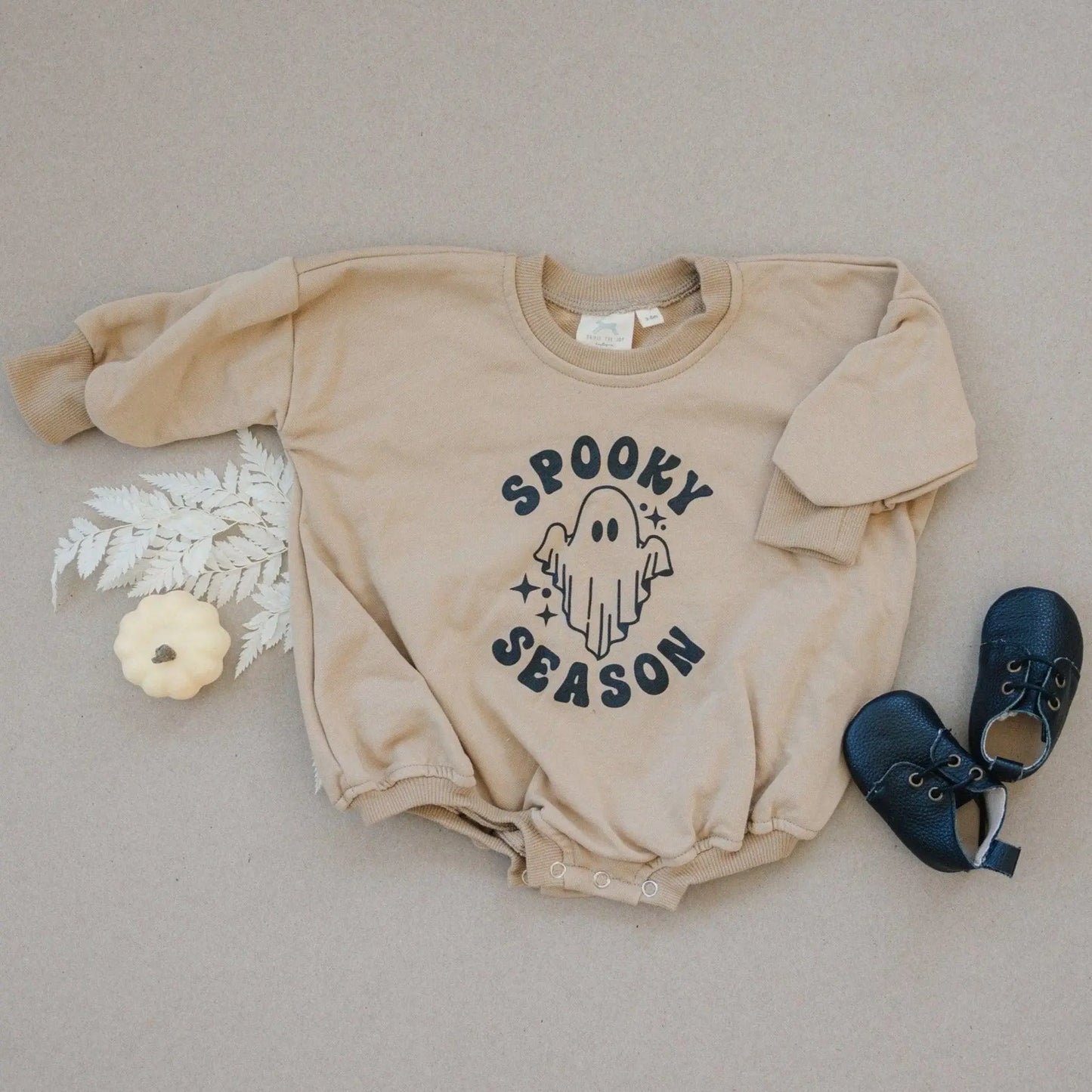 Little Joy Co. Spooky Season Graphic Oversized Sweatshirt Romper For Baby -