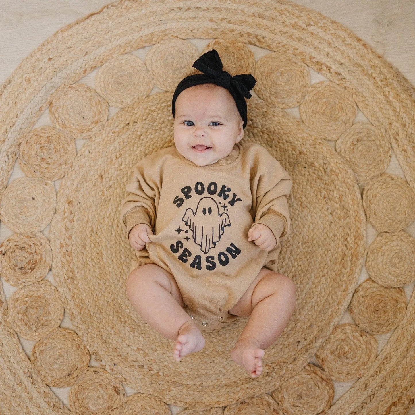 Little Joy Co. Spooky Season Graphic Oversized Sweatshirt Romper For Baby -