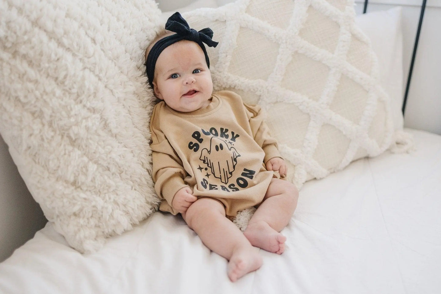 Little Joy Co. Spooky Season Graphic Oversized Sweatshirt Romper For Baby -