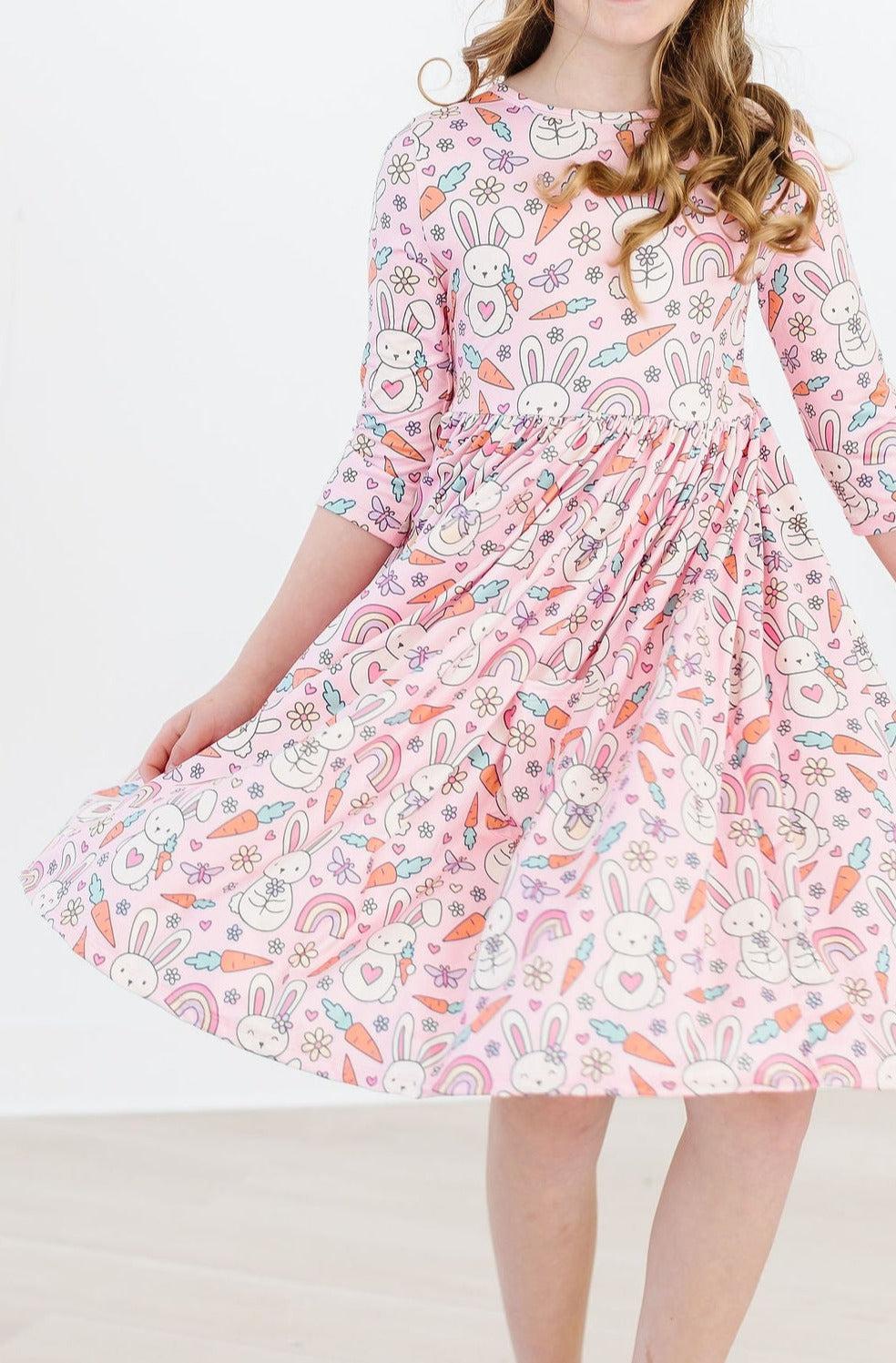 Mila & Rose ® Springtime Bunnies Three Quarter Sleeve Pocket Twirl Dress - Apparel & Accessories > Clothing > Dresses Twirl Pocket Dress 3/4
