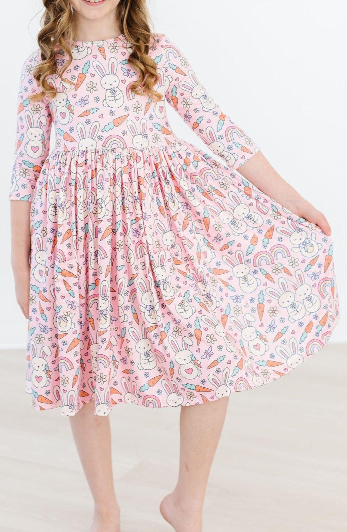 Mila & Rose ® Springtime Bunnies Three Quarter Sleeve Pocket Twirl Dress - Apparel & Accessories > Clothing > Dresses Twirl Pocket Dress 3/4