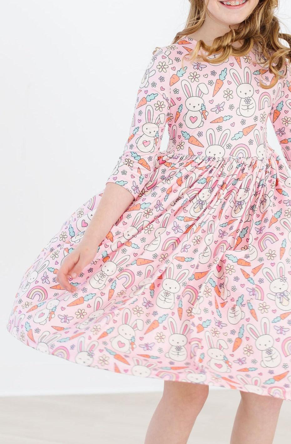 Mila & Rose ® Springtime Bunnies Three Quarter Sleeve Pocket Twirl Dress - Apparel & Accessories > Clothing > Dresses Twirl Pocket Dress 3/4