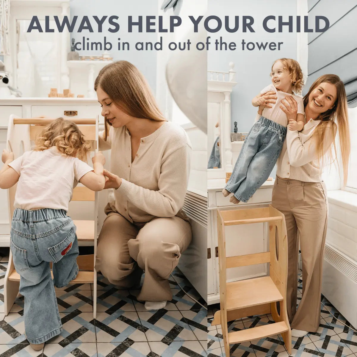 Stable Montessori Learning Tower Wooden Growing Chair Beige Goodevas Everetts Place: Online Boutique